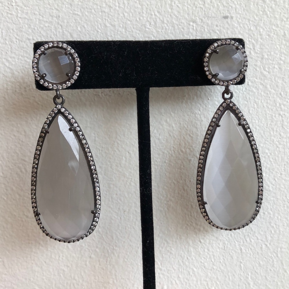 Precious Stone Gun Metal Earring